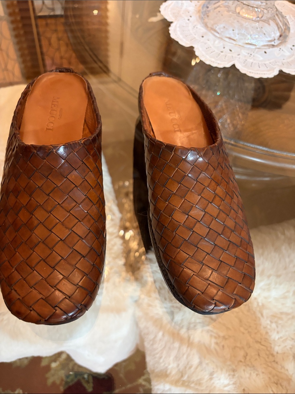 Sesto Meucci Brown Woven Leather Slip-On Loafers